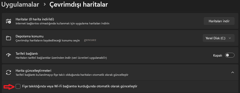 Çevrimdışı Haritalar Ayarları