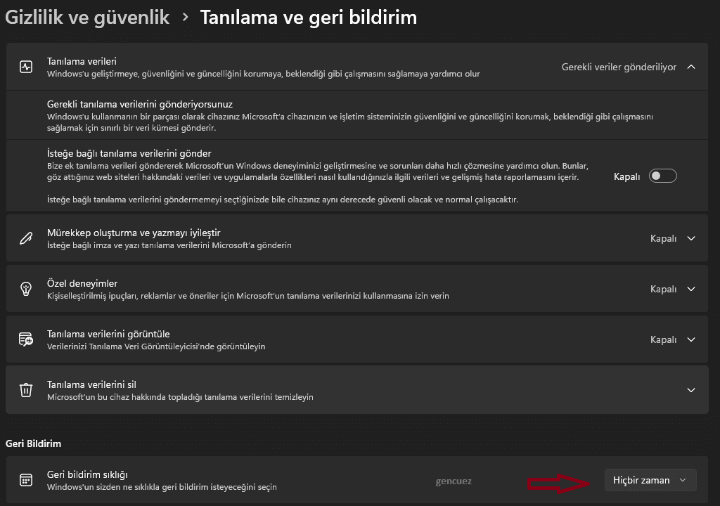 Gizlilik - Tanılama ve Geri Bildirim